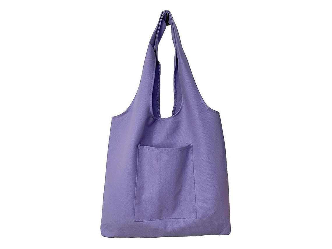 Bolsa De Lona Liso Para Mano O Hombro Mujer Estilo Literario Grande Capacidad Para Estudiantes Viajes Diarios Morado