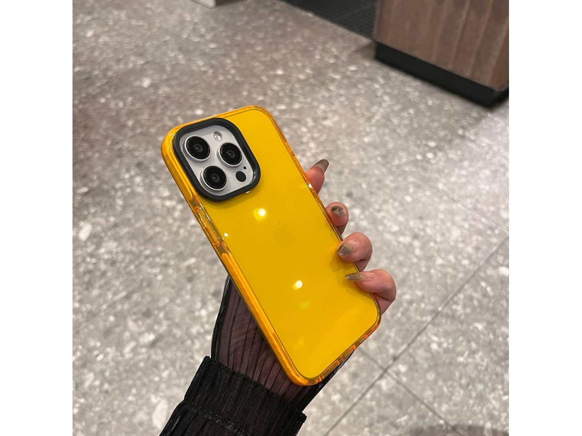Capa Para Iphone 17 Pro Max Com Borda Laranja, Transparente, Com Contraste Laranja E Airbag, Em Silicone Transparente.