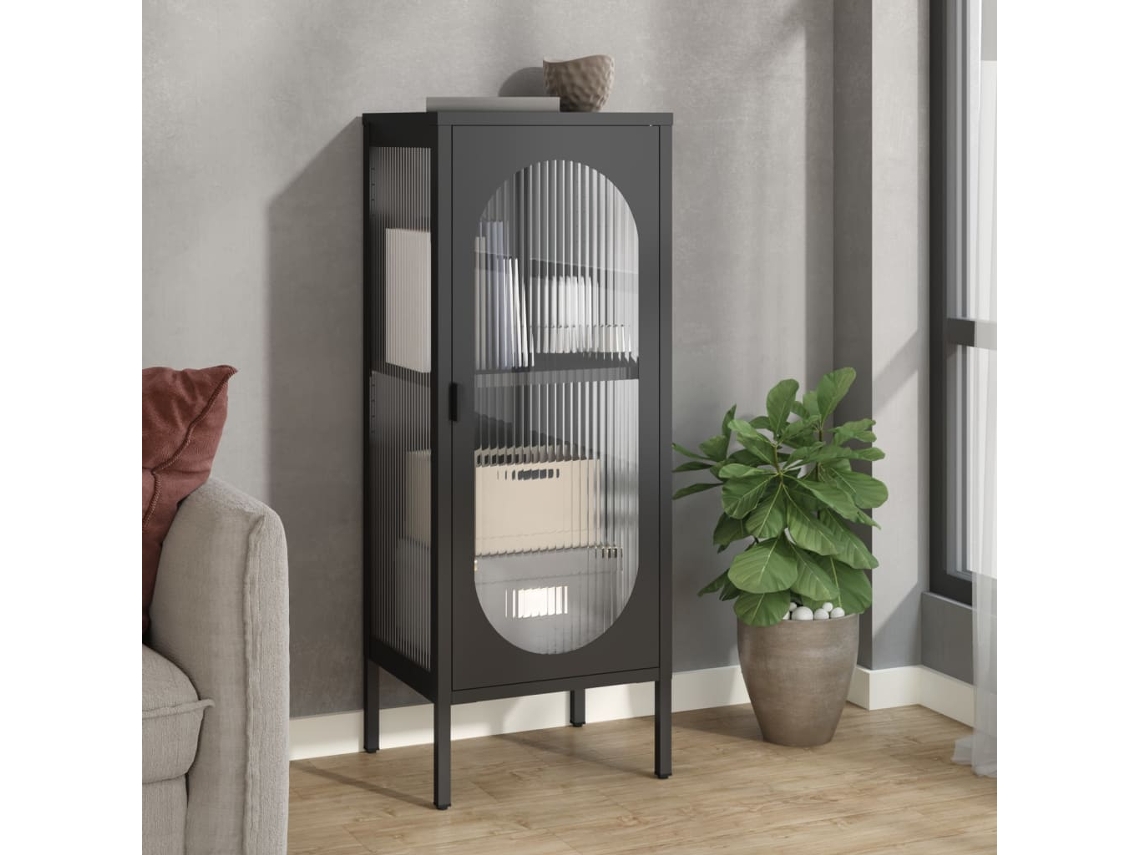 Vidaxl Aparador 40x35x105 Cm Vidro E Aço Preto