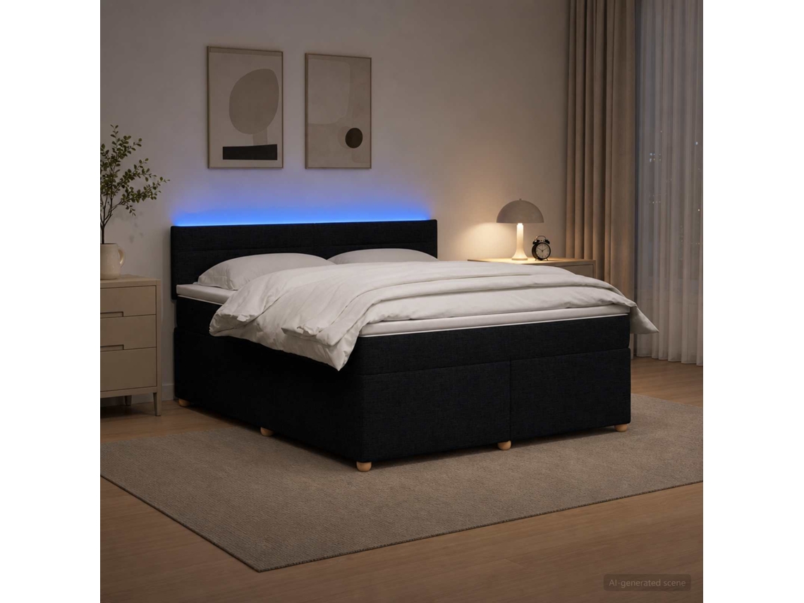 Vidaxl Cama Box Spring Com Colchão Preto 180 X 200 Cm Tecido