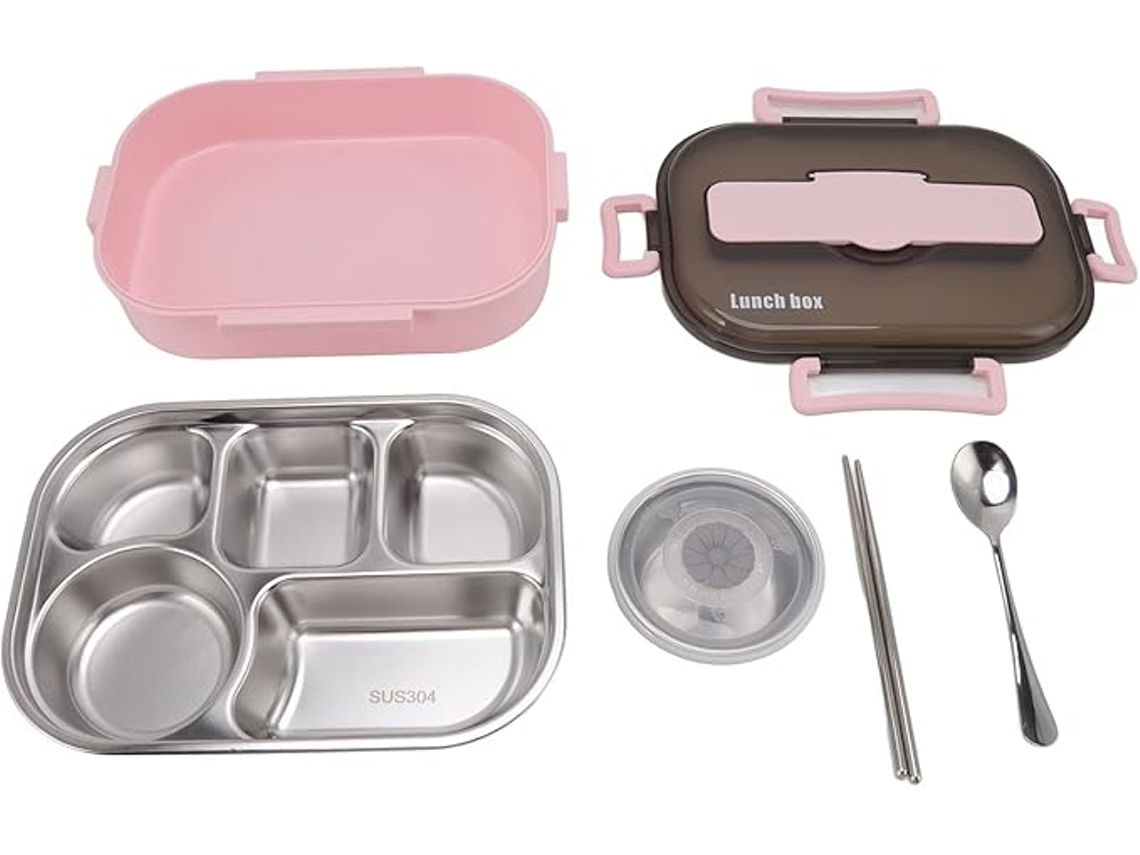 Recipiente De Viagem E Transporte De Alimentos Em Aço Inoxidável, Tigela De Sopa Quente, Pauzinhos, Colher, Recipiente Zeuxo (rosa)