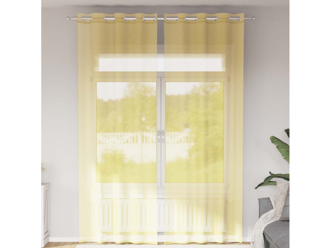 Vidaxl Cortinas De Voile Com Ilhós 2 Pcs Amarelo