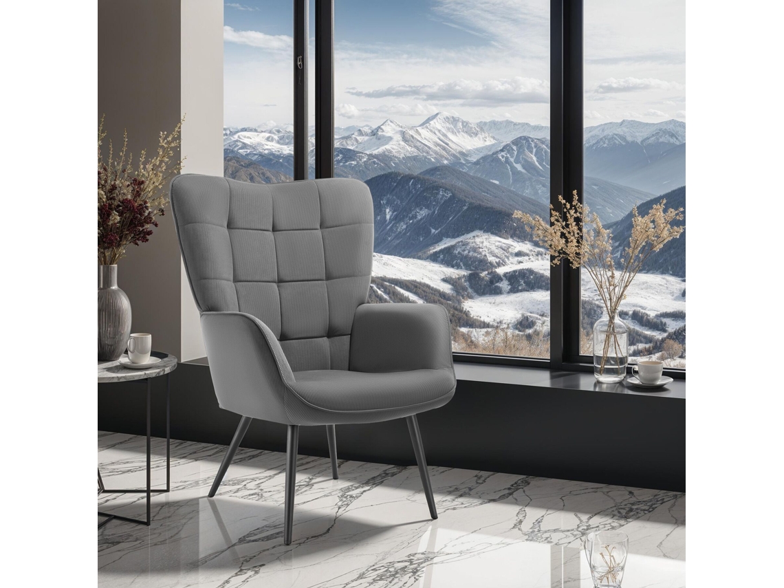 Tectake Poltrona Hygge, Estofada, Ergonômica E Com Capacidade De Carga De 150 Kg, Corderoy Fino Antracite/preto