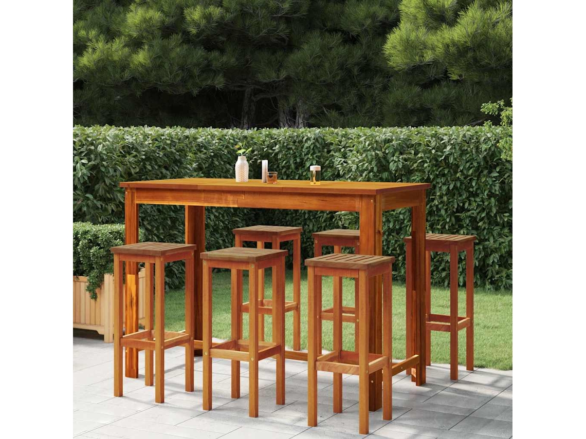 Vidaxl 7 Pcs Conjunto De Bar Para Jardim Madeira De Acácia Maciça