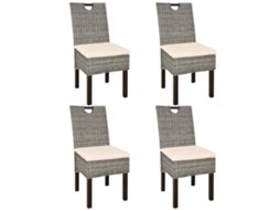 Vidaxl Cadeiras De Jantar, 4 Pcs, Vime Kubu E Madeira De Mangueira