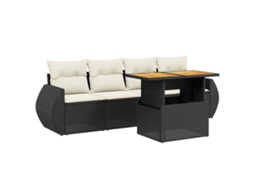 Conjunto de 5 Sofás de Jardim com Almofadões Vime Pe Preto MAISON EXCLUSIVE (5 pcs)