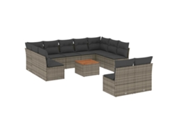 Conjunto de 12 Sofás de Jardim com Almofadões Vime Pe Cinzento MAISON EXCLUSIVE