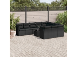 Vidaxl 11 Pcs Conjunto Sofás De Jardim C/ Almofadões Vime Pe Preto
