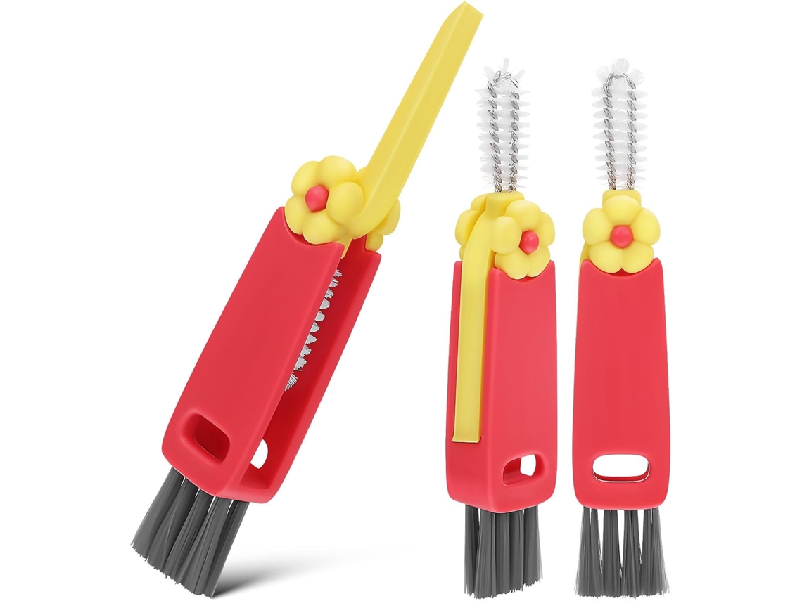 Conjunto De 3 Escovas Limpeza Multifuncionais, Design Compacto Em Pp Para Tampas De Copos E Garrafas Espaços Apertados