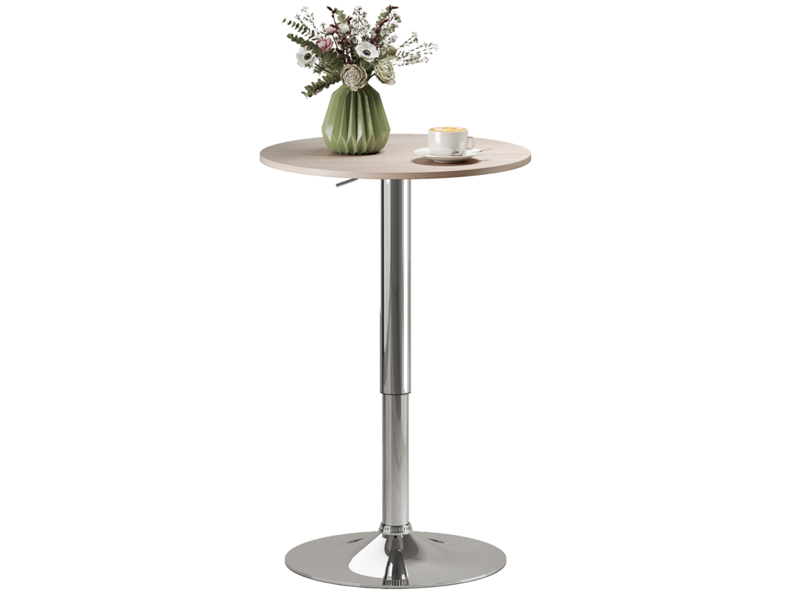Mesa De Bar Com Altura Ajustável E Rotação 360°, Base Redonda, Mesa Alta Moderna Para Cozinha, Ø60x67-93 Cm, Madeira