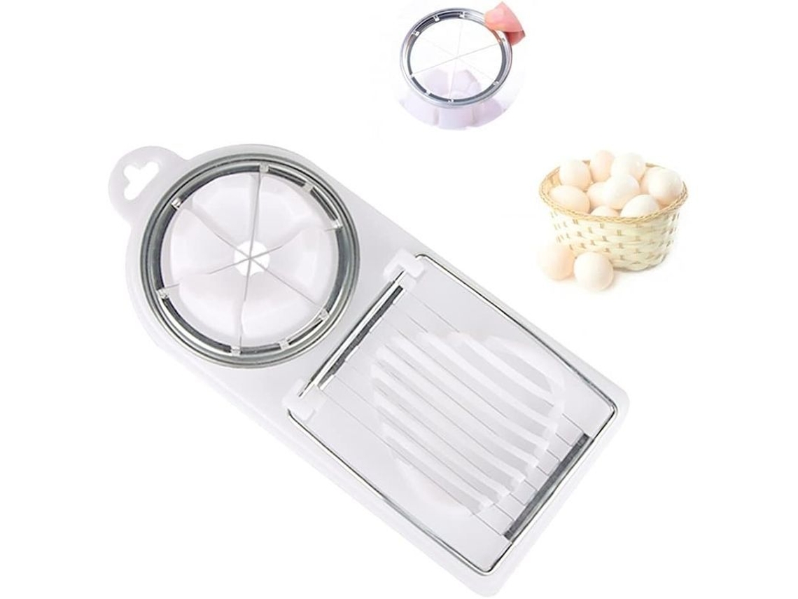 Cortador de ovos manual Rebe em aço inoxidável com base de plástico para ovos, frutas e legumes.