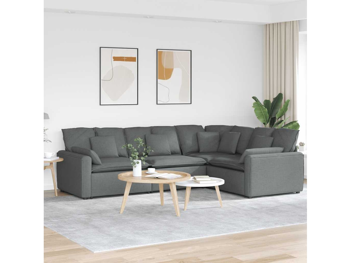 Vidaxl Sofá Modular Com Almofadas Tecido Cinzento-escuro