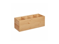 Caixa Organizadora Relaxdays, 4 Compartimentos, Bambu, Hbt 12 X 35 X 14 Cm, Escritório, Cozinha, Utensílios Naturais