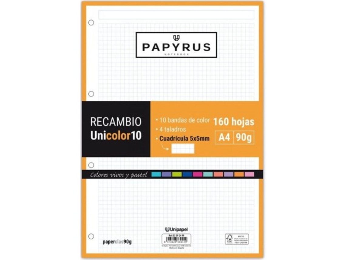 Livro Recambio Uni10 A4 160h 90g 4 Taladros Cuadricula 5x5 10 Colores De Banda Tonos Vivos Y Pastel De Desconocido (espanhol)