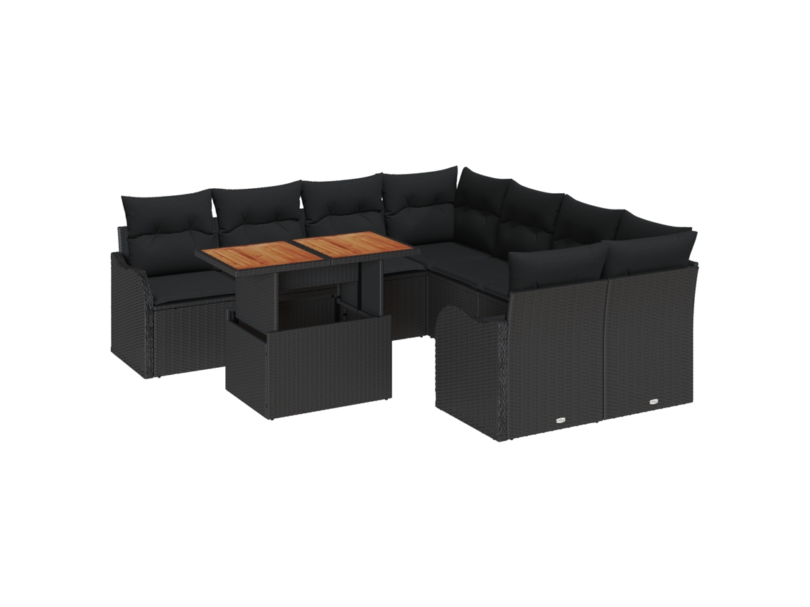 Conjunto 9 Móveis Para Exterior Vidaxl Preto Vime Pe (100 X 55 X 73 Cm)
