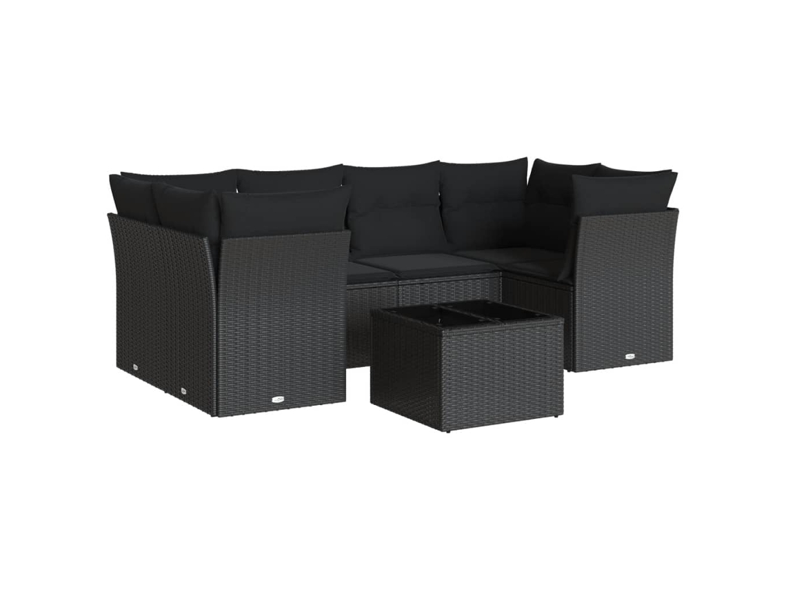 Conjunto de 7 Sofás para Jardim com Almofadões Vime Pe Preto MAISON EXCLUSIVE (7 pcs)
