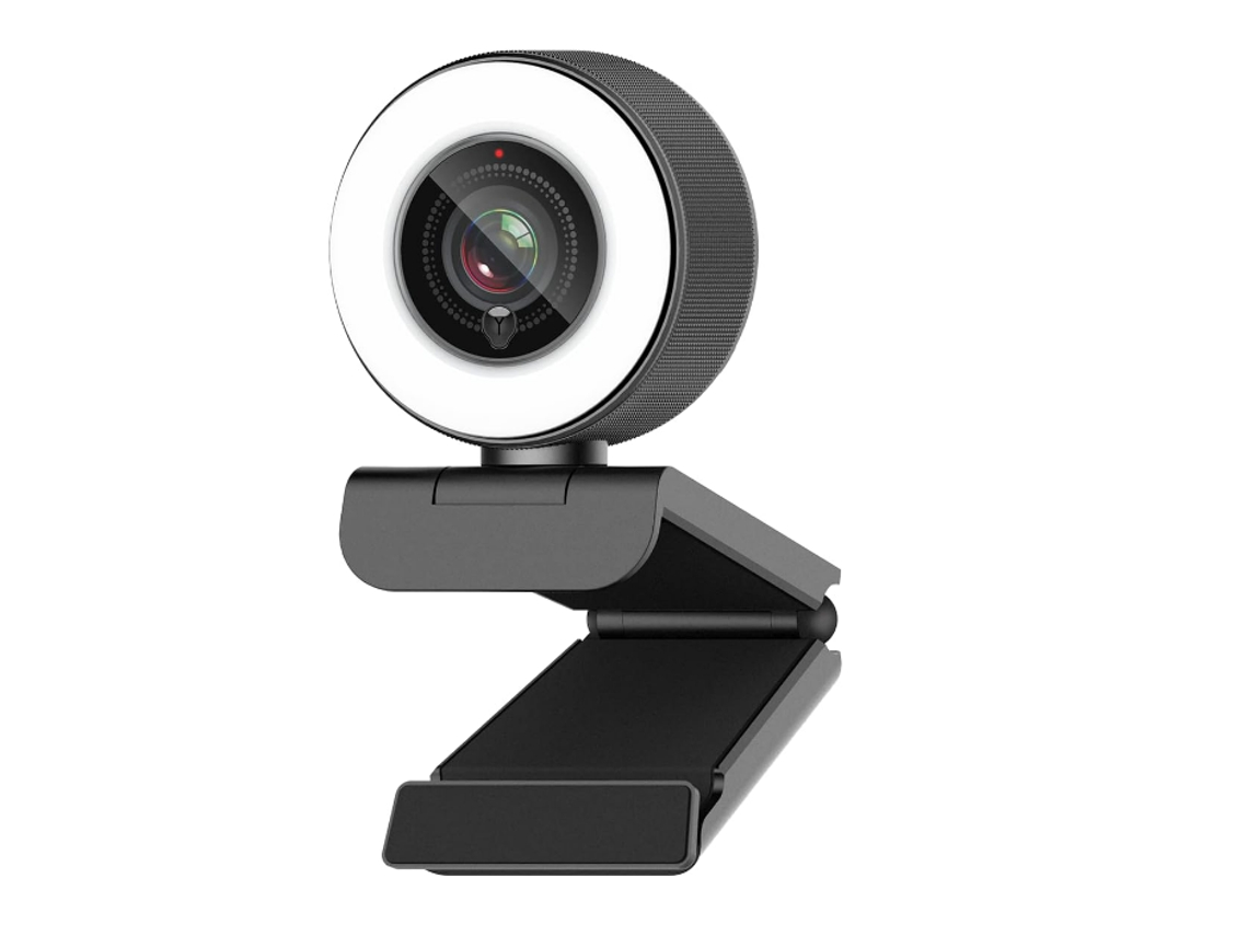 Webcam Bestvite HD 1080P com anel de luz, foco automático USB 967 para PC e microfone duplo (preto)