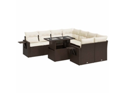 Conjunto de 9 Sofás para Jardim com Almofadões Vime Pe Castanho MAISON EXCLUSIVE