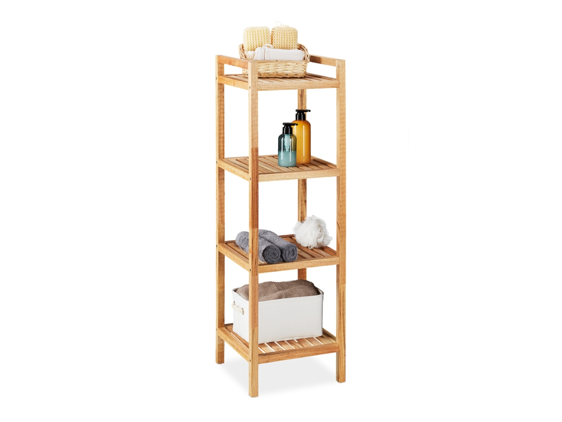 Prateleira De Banho Relaxdays, Nogueira, 4 Prateleiras, Axlxp: 110 X 35 X 35 Cm, Prateleira Para Banheiro, Natural