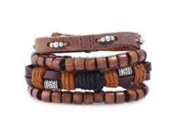 Pulseira De Couro Conjunto 4 Peças Ajustável Tecido Manual