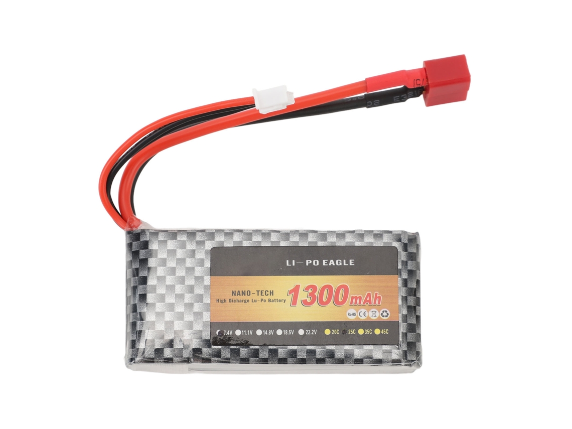 Bateria De Lítio 7.4v 1300mah 2s 25c Com Conector T Para Caminhão De Engenharia Rc Huina1575