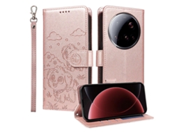 Capa Tkdaddy Para Xiaomi 15 Ultra Com Bloqueio Rfid E Estampa De Cachorro Em Couro Pu Com Alça De Pulso Rosa