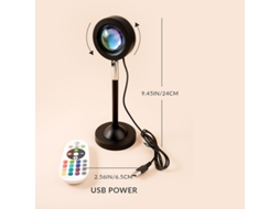Luminária LED Sunset com controle remoto USB, 24 cm, ajustável, multicolorida para decoração.