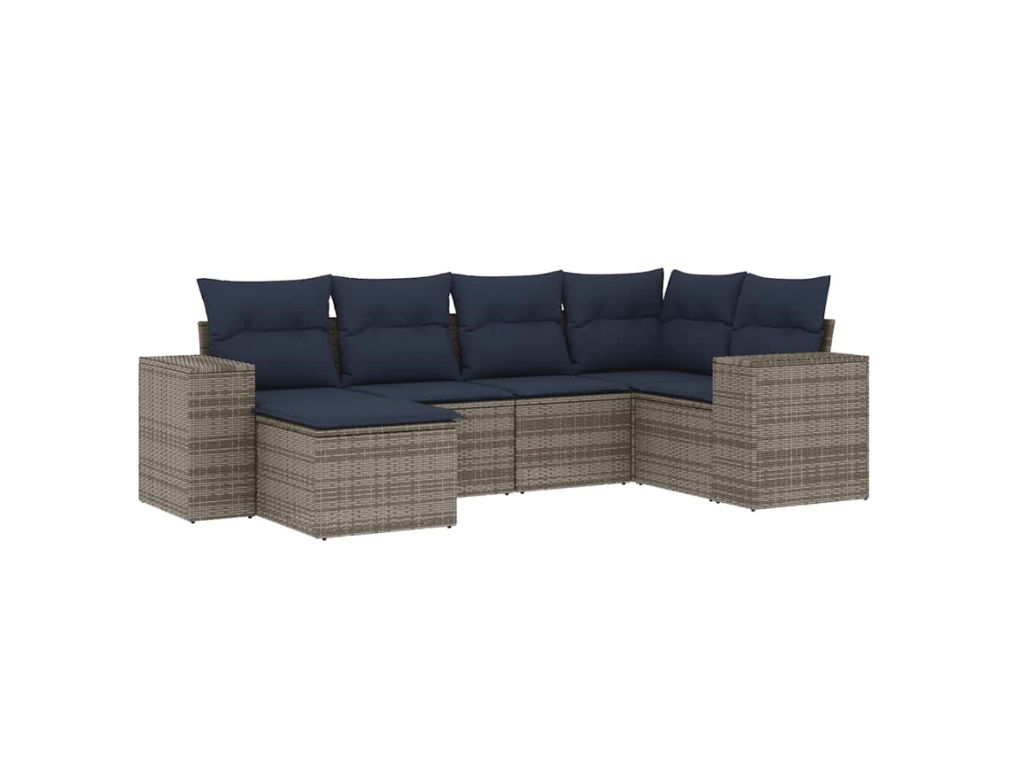 Conjunto de Sofá de Jardim, 6 Peças, Almofadas, Rattan Cinza MAISON EXCLUSIVE