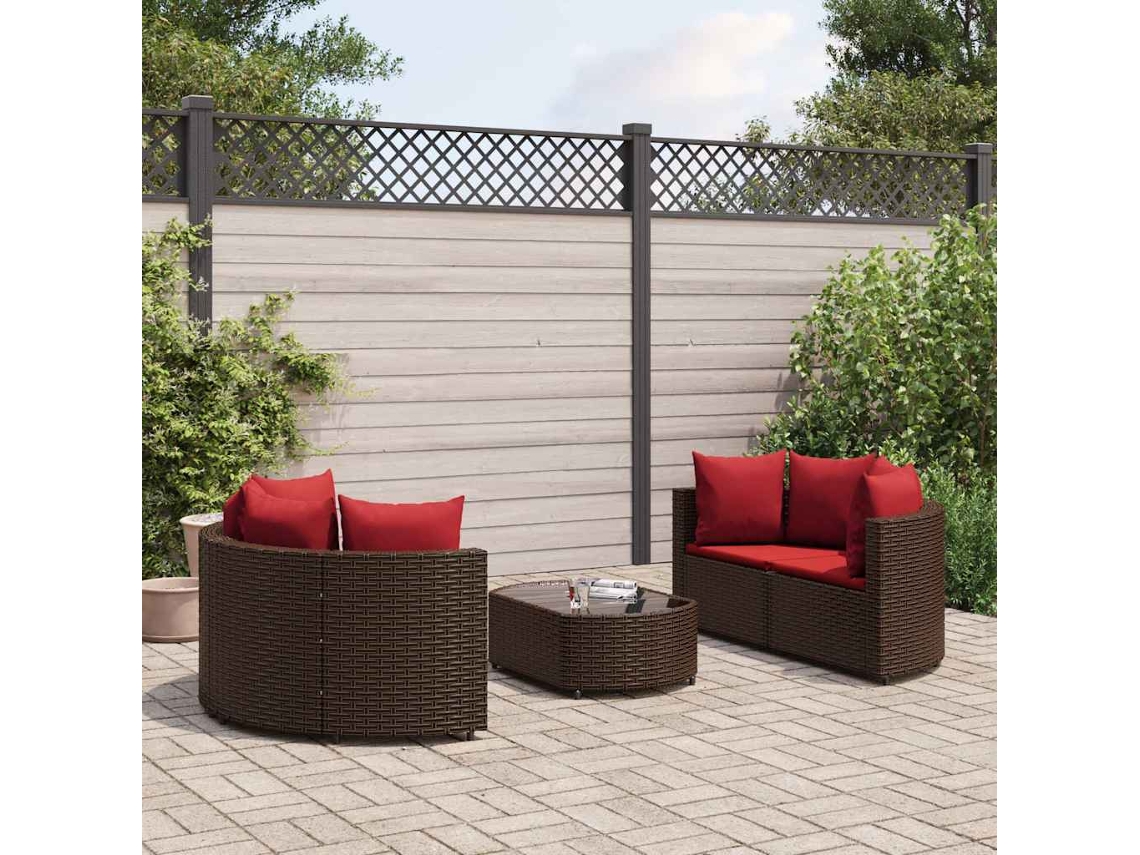 Vidaxl 5 Pcs Conjunto Sofás P/ Jardim C/ Almofadões Vime Pe Castanho