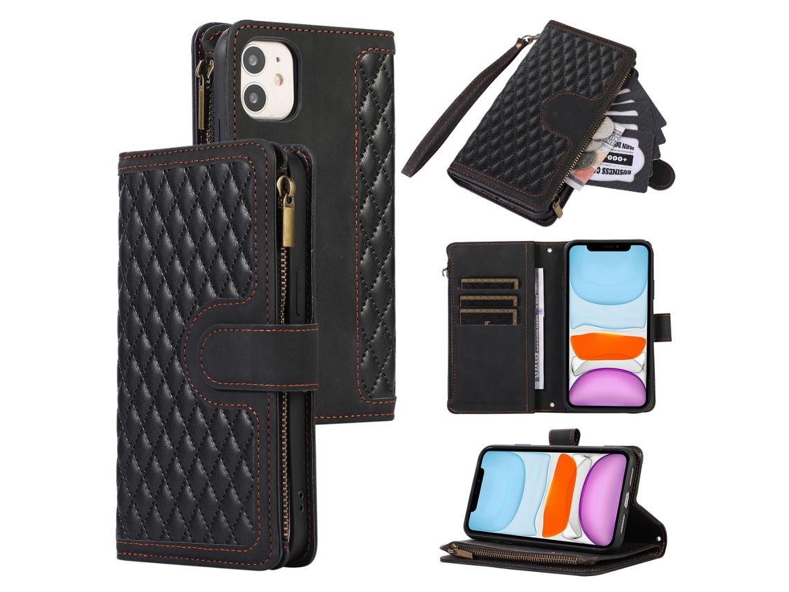 Capa Para Iphone 11 Pele Sintética Com Porta-cartões Preto