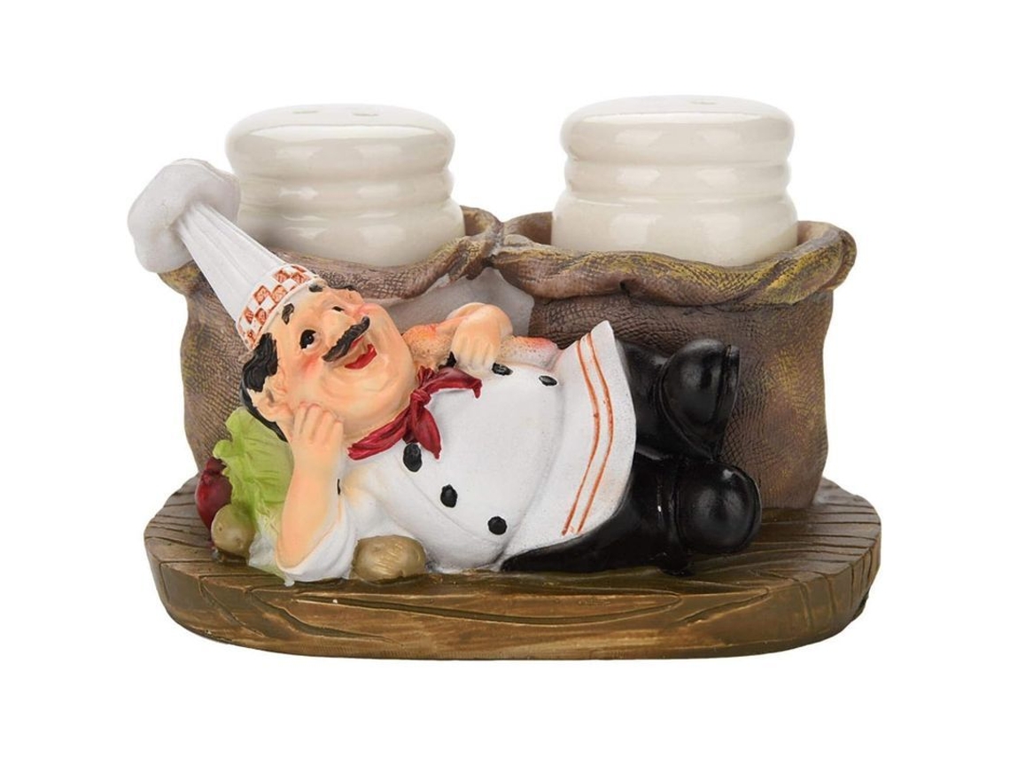 Set De Saleros E Pimenteros Chef Com Estátua Decorativa Organizador De Especias Para Cozinha Lar Café Restaurante