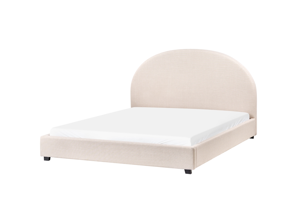 Cama de Casal BELIANI Vaucluse de Tecido Creme Claro 160x200
