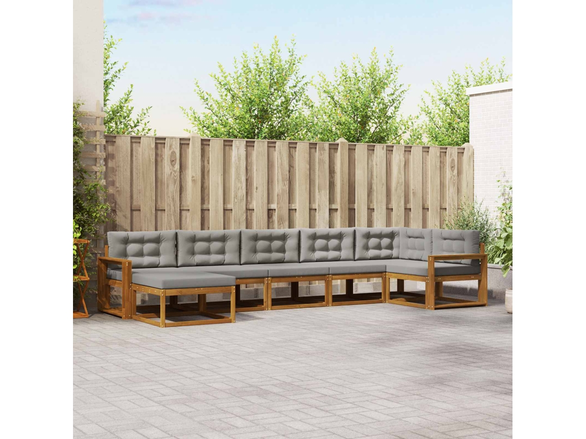 Vidaxl Conjunto De Sofás Para Exterior 7 Unid. Cinza Natural E Claro