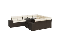 Conjunto de 11 Sofás de Jardim C/ Almofadões Vime Pe Castanho MAISON EXCLUSIVE (11 pcs)