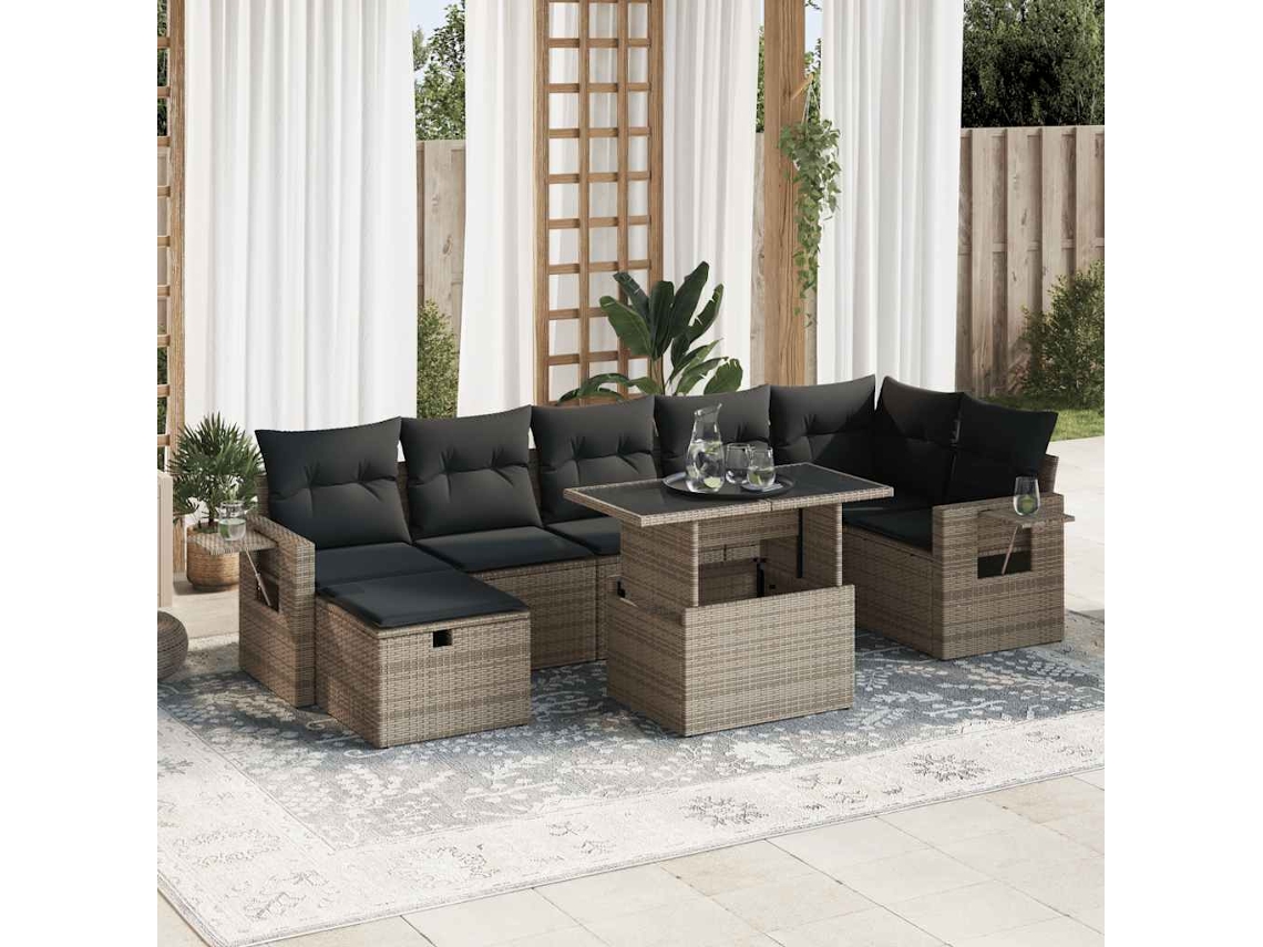 Vidaxl 8 Pcs Conjunto Sofás de Jardim C/ Almofadões Vime Pe Cinzento