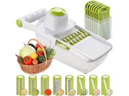 Mandolina universal, fatiador multifuncional de frutas e vegetais, aço inoxidável com recipiente substituível para alimentos. Slowmoose