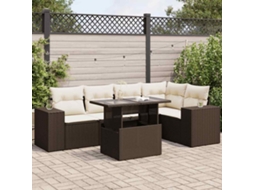 Vidaxl 6 Pcs Conjunto De Sofás Jardim C/ Almofadões Vime Pe Castanho