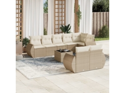 Vidaxl 9 Pcs Conjunto De Sofás P/ Jardim Com Almofadões Vime Pe Bege