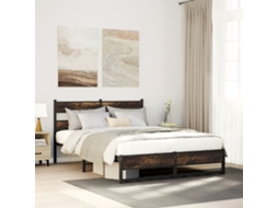 Vidaxl Estrutura De Cama Sem Colchão 135x190 Cm Metal Carvalho Fumado