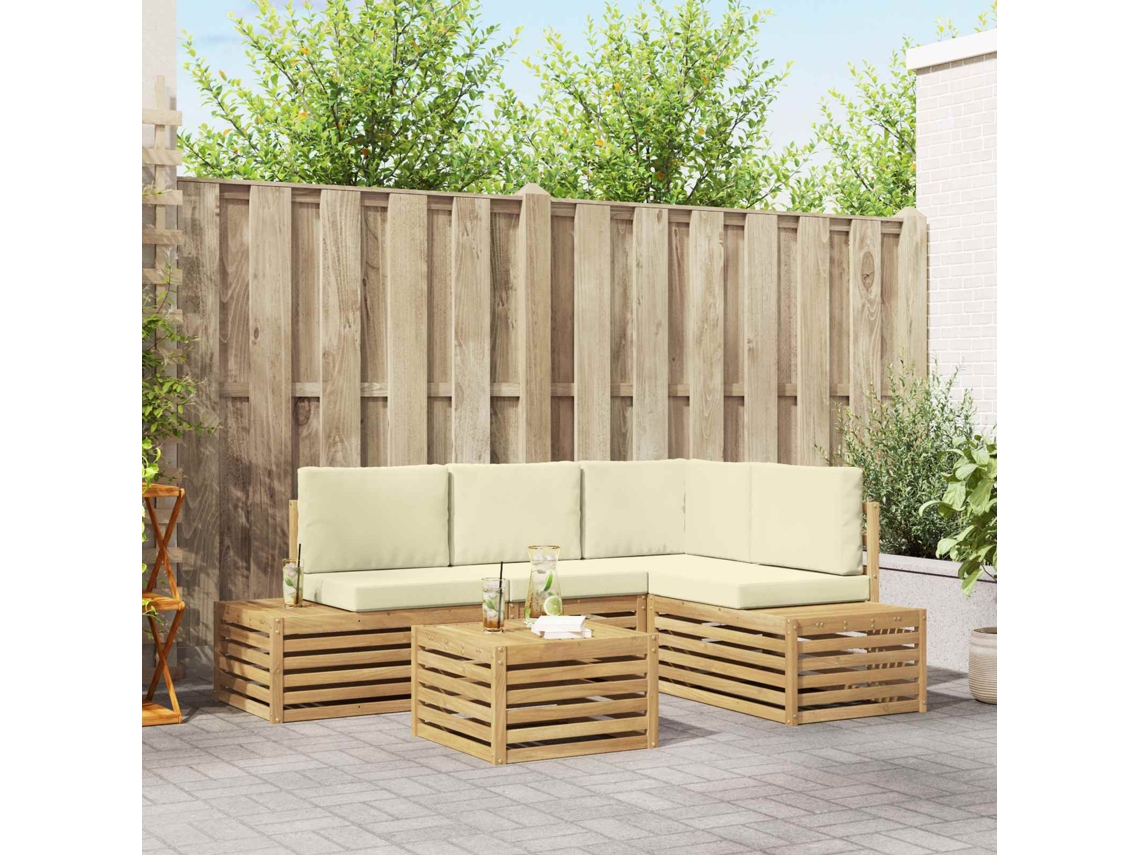 Vidaxl 5 Unid. Conjunto De Sofás Para Exterior Poliéster Branco