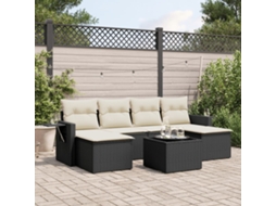 Vidaxl 7 Pcs Conjunto De Sofás P/ Jardim C/ Almofadões Vime Pe Preto