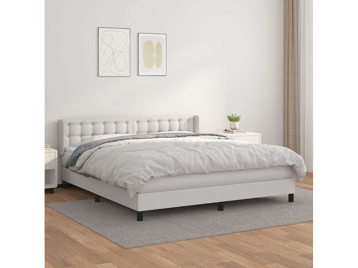 Vidaxl Cama Com Molas/colchão 160x200 Cm Couro Artificial Branco