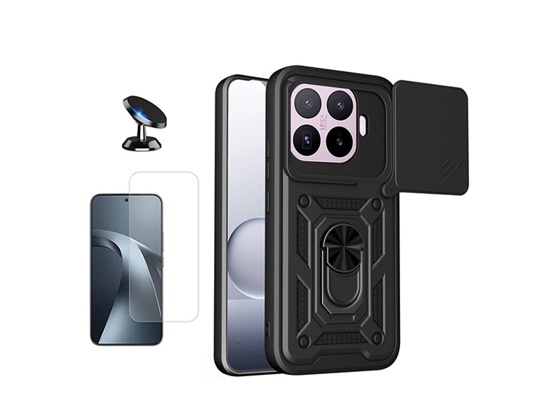 Kit Vidro Temperado Cleargorilasglass Capa De Proteção Militar Magnética Janela Suporte Magnético Gift4me Para Xiaomi 17t 5g - Preto