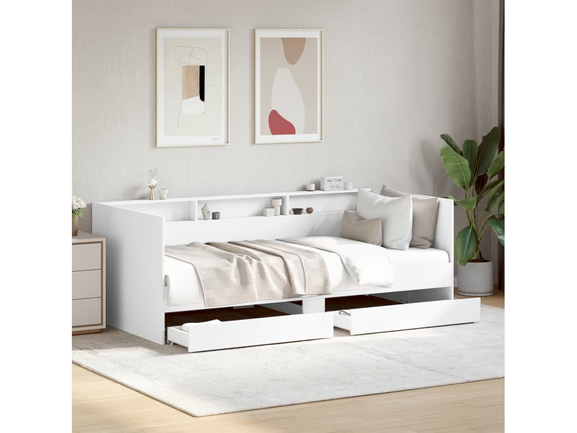 Vidaxl Sofá-cama Com Gavetas Sem Colchão 90x200 Cm Branco