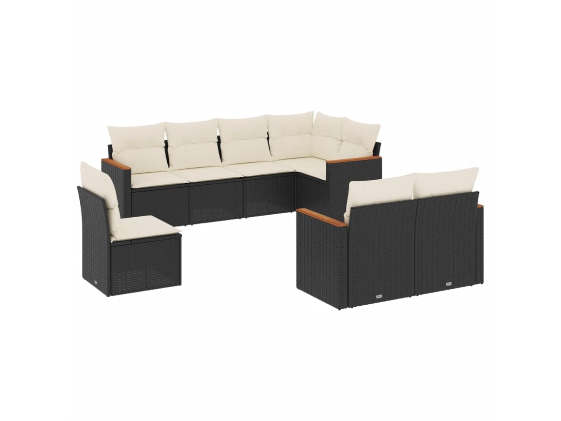 Conjunto de 8 Sofás de Jardim com Almofadões Vime Pe Preto MAISON EXCLUSIVE (8 pcs)
