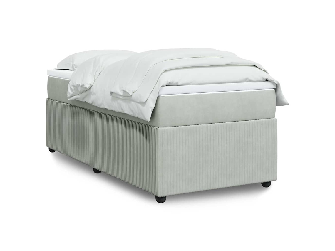 Cama Com Molas/colchão 90x200 Cm Veludo Cinza-claro
