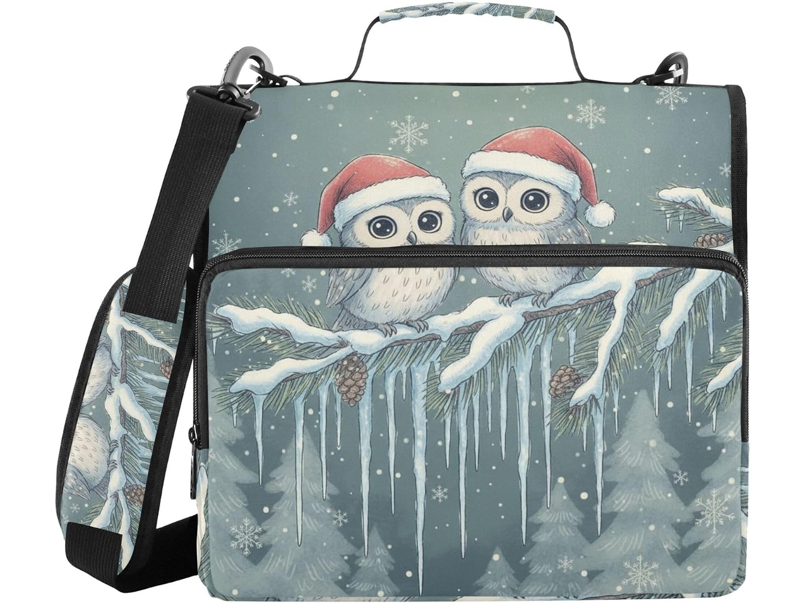 Pasta Organizadora Coruja Natal Com Alça Ombro, Fácil de Transportar, 3,8cm, Lápis de 3 Estoques em Formato Sino
