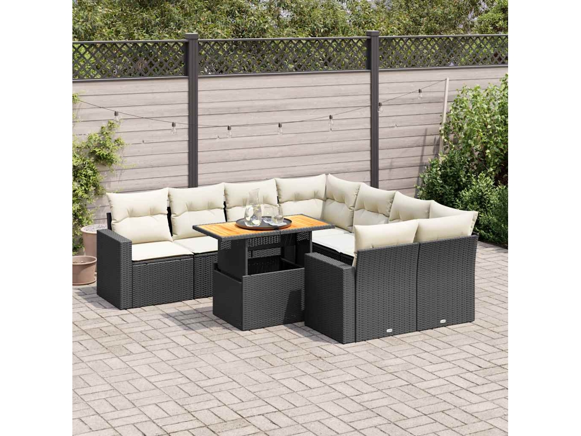 Vidaxl 9 Pcs Conjunto De Sofás P/ Jardim C/ Almofadões Vime Pe Preto