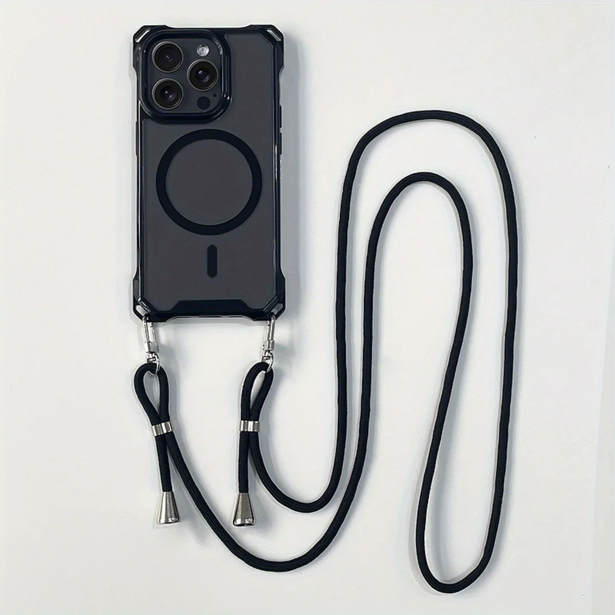 Capa Para Celular (iphone 15 Pro Max Preto) Com Alça Transversal Anti-perda, Design Magnético E Compatível Com Carregamento Sem Fio.