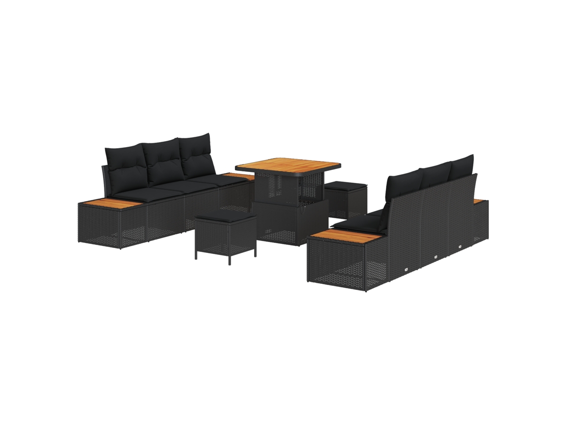 Conjunto 9 Sofá De Jardim Vidaxl Preto Vime Pe (80 X 80 X 71 Cm)